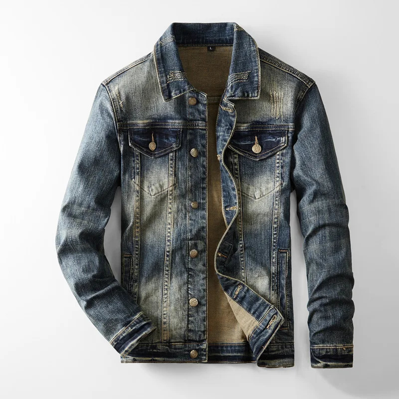 2024 AutumnWinter American Denim Coats Set Classic Simple and Versatile Washed Elastic Cowboy Jeans Clothes For Men 241116