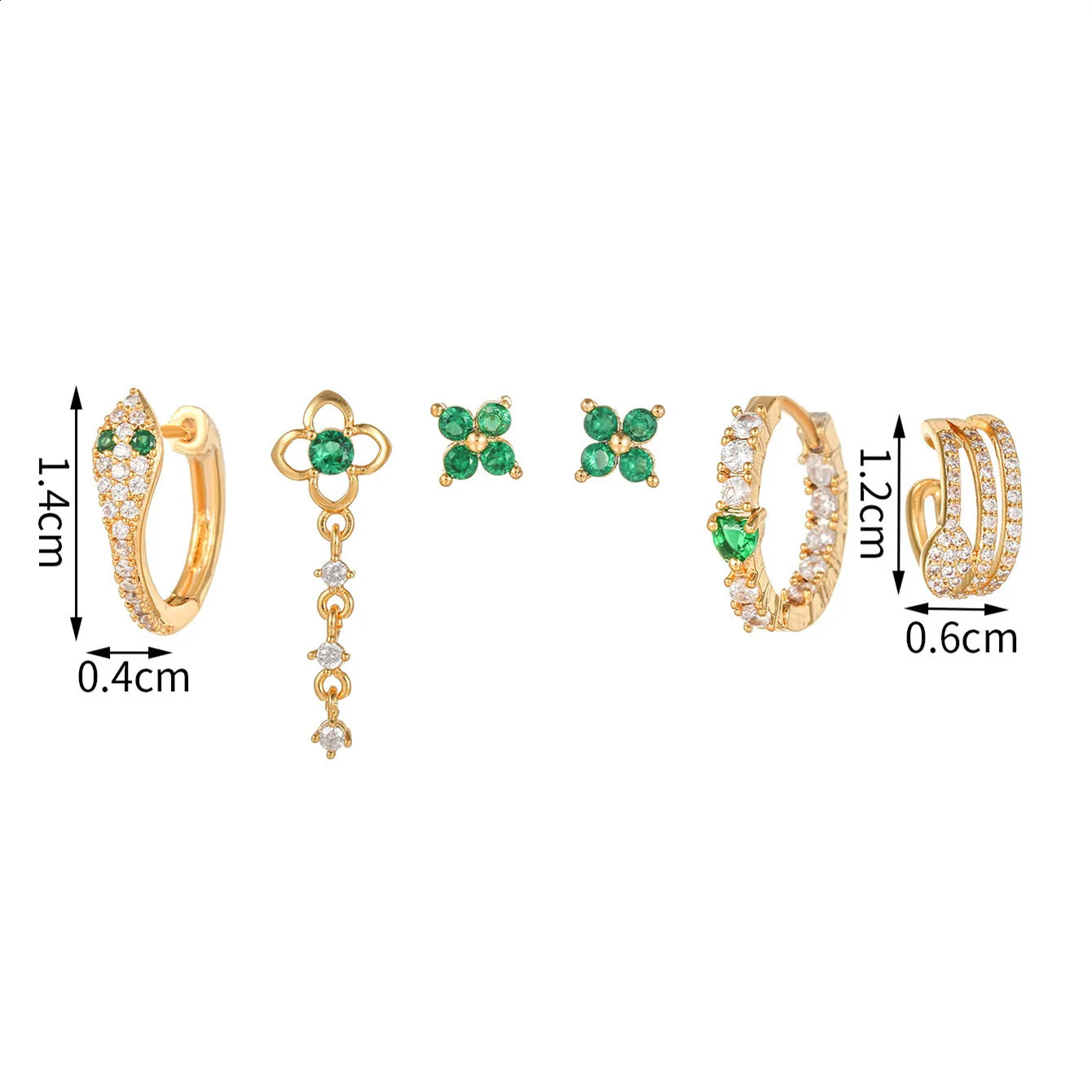 2000s Aesthetic Y2k Green Snake Piercing Kit for Teen Girls Earrings 6pcs Zircon Clover Ear Daith Tragus Cartilage Accessories 241116