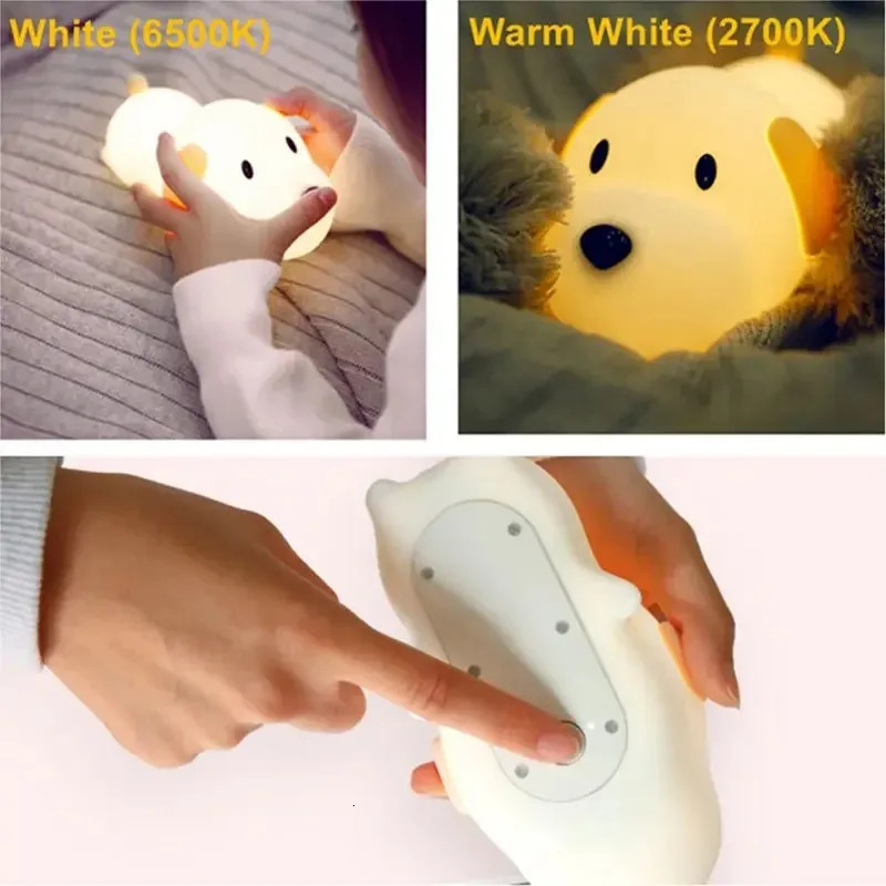 LED Papa Puppy Night Light Animal Lamp Touch Sensor Dog Night Lamp Children Kid Bedside Bedroom Decor Birthday Gifts 241115