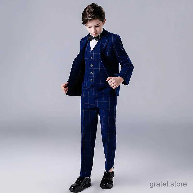Suits Flower Boy Wedding Suit Kids Jacket+Vest+Pants+Bowtie 4Pcs Tuxedo Clothing Set Gentleman Children Graduation Party Costume
