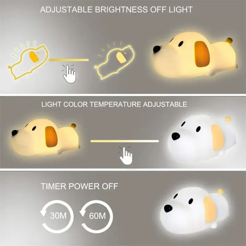 LED Papa Puppy Night Light Animal Lamp Touch Sensor Dog Night Lamp Children Kid Bedside Bedroom Decor Birthday Gifts 241115
