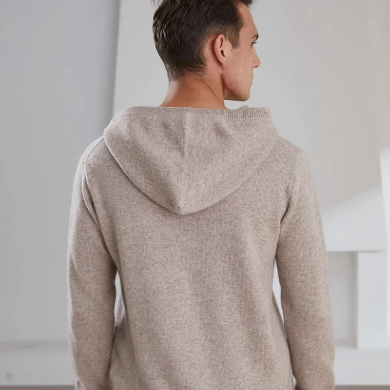 Mens long sleeved cashmere knitted zipper with hat thick warm sweater mens skydiving top of the line winter 241115