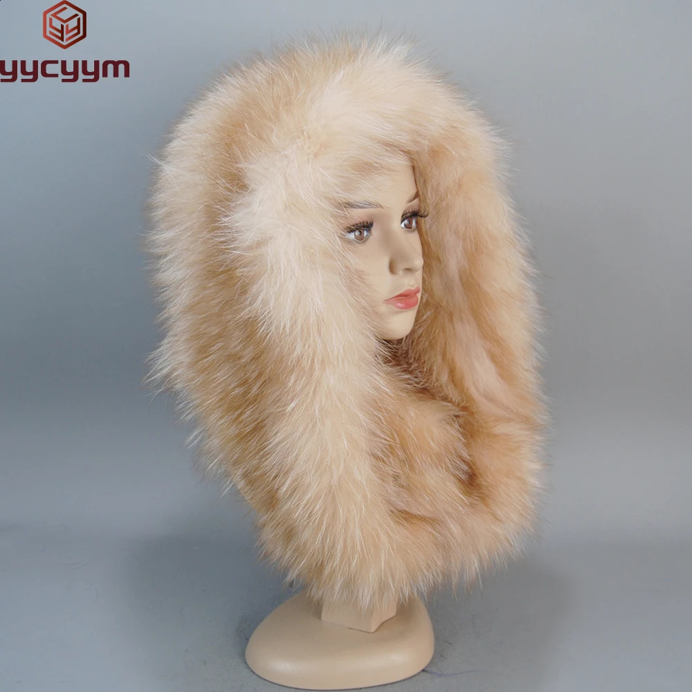 2024 Fashion Lady Real Fur Hat Scarf Winter Warm Fluffy Natural Hats Scarve Knitted Genuine Hooded Muffle 241116
