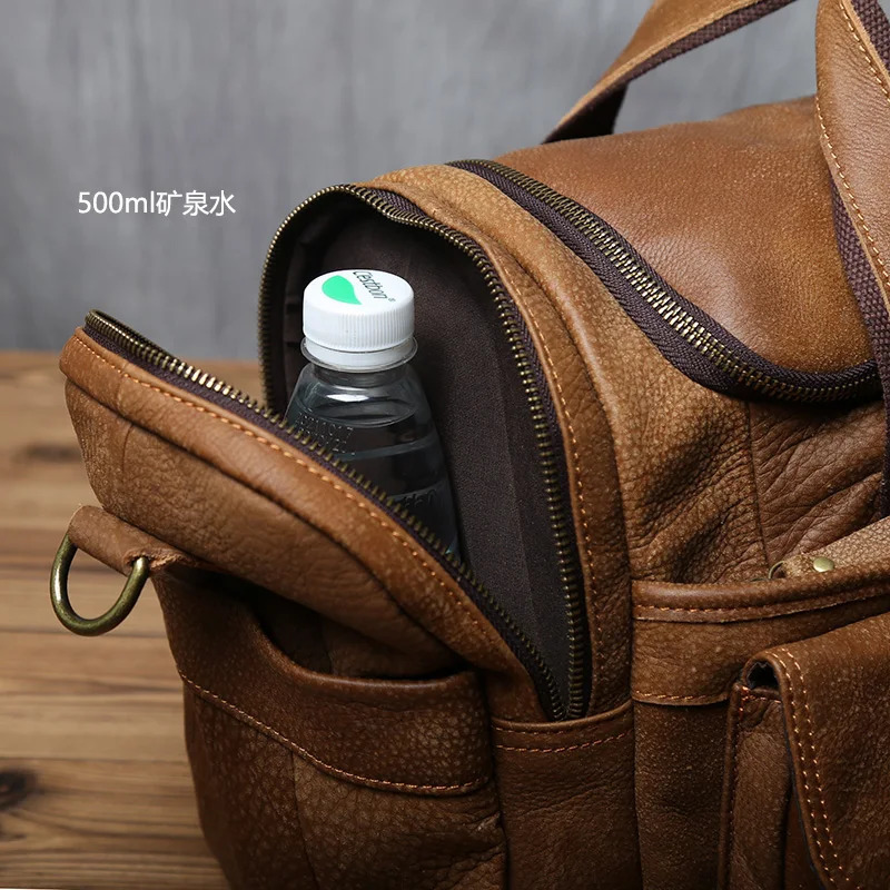 NZPJ vintage mens handbag leather travel bag top denim large capacity single shoulder messenger bag casual laptop 241115