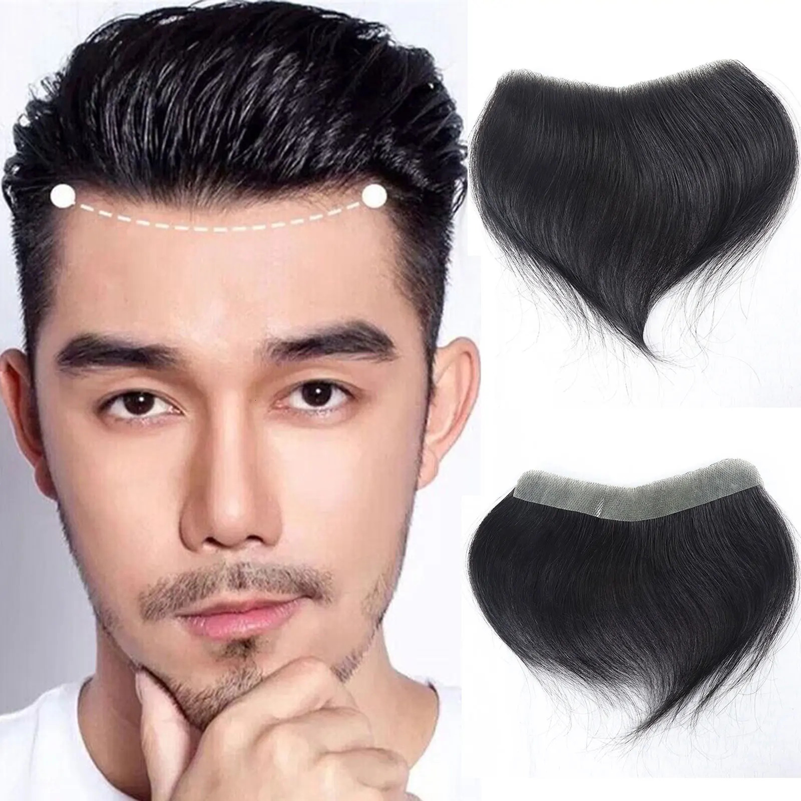 Natural Black Human Hair Toupee Men Forehead Hairpiece Patch Invisible Seamless Ultra Thin Skin PU Mens Capillary Prosthesis 241115