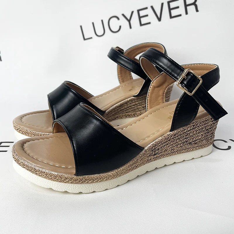 Lucyever Ankle Buckle Wedge Sandals for Women Summer Patchwork Platform Sandles Woman Thick Sole Gladiator Sandalias Mujer 240412