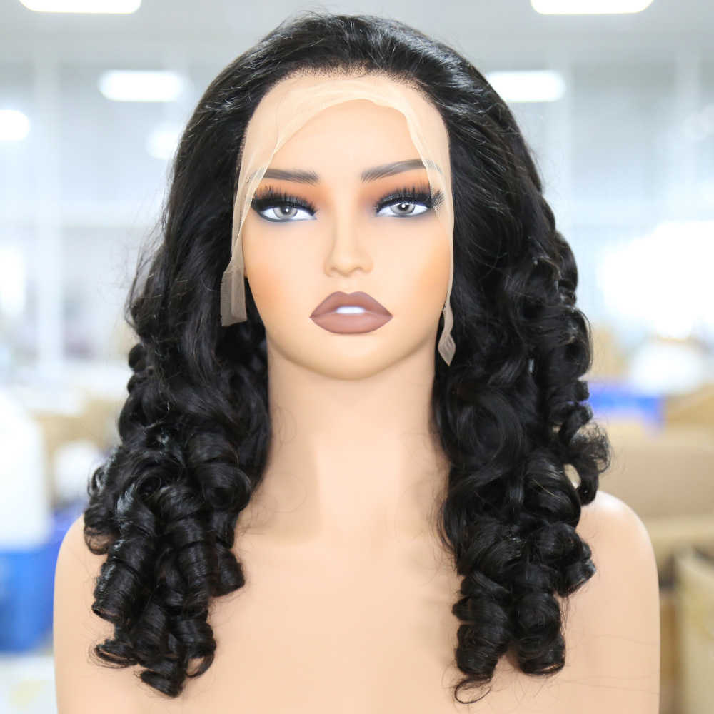 High Quality Glueless HD Lace Front Wig Short Kinky Curls Bouncy Egg Curly Swiss Lace Frontal Human Hair Wig Super Double Drawn