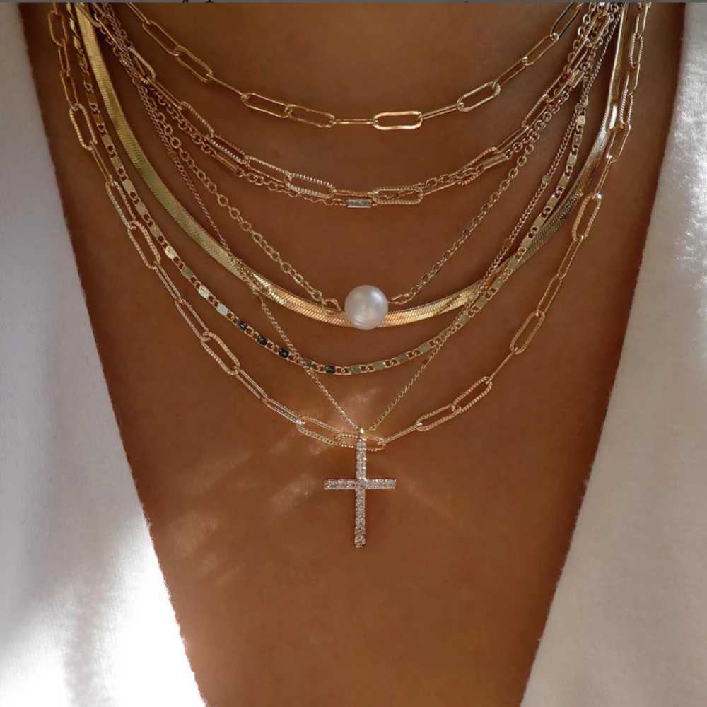 Vintage new gold Mtiple style necklace suitable for Wenbohe fashion Mti layer crystal pendant necklace set jewelry gifts X241116