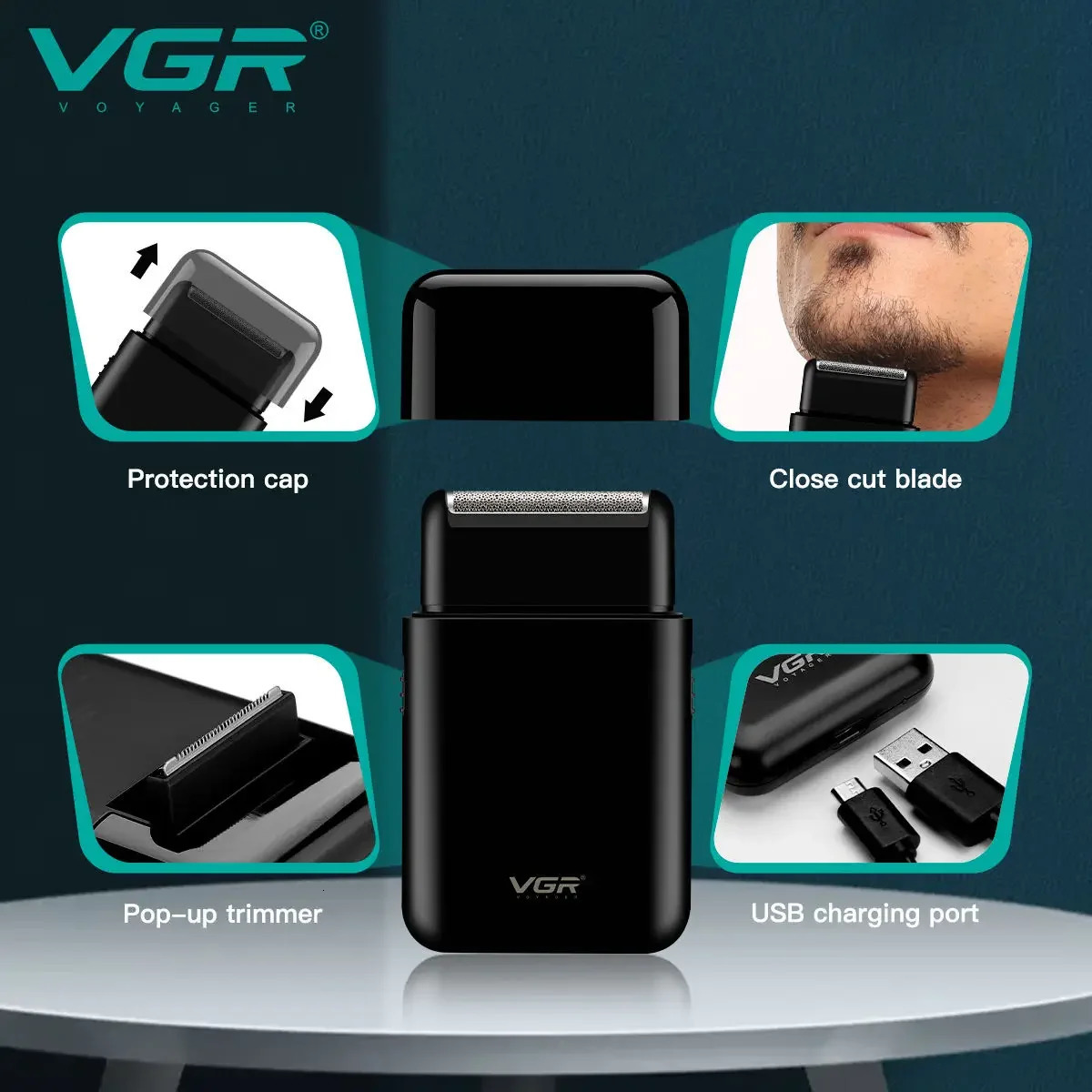 VGR 390 mini single blade cordless beard trimmer razor rechargeable foil electric face body shaver for men 241115