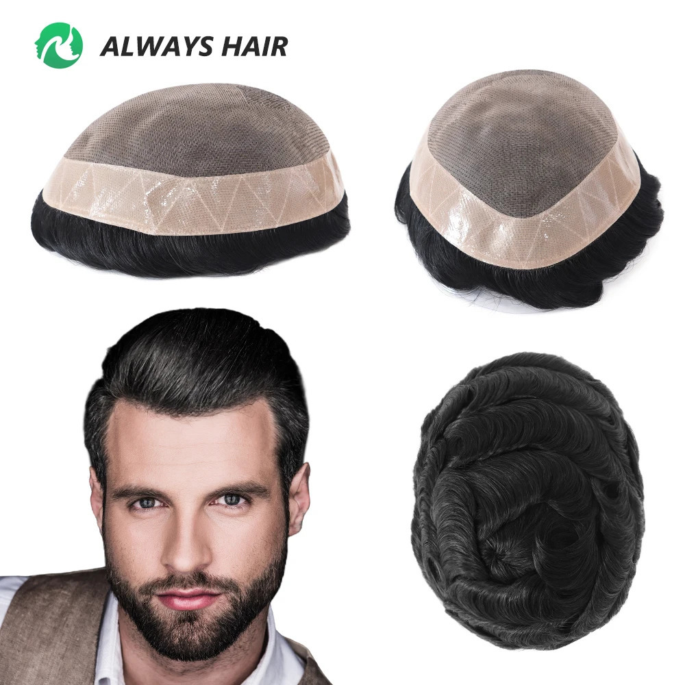 Alwayshair - Fine Mono Toupee 5 Inches Indian Hair Men Capillary Prosthesis 120% 130% Density Durable Wig Man DMC 241115