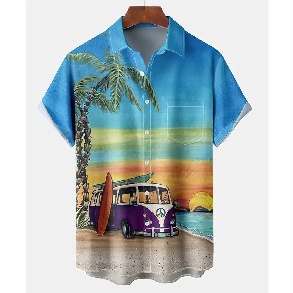 Men's Casual Shirts Summer Shirt Hawaiian For Men Beach Vacation Short Sleeve Tops Mens Blouse Fashion Camisas De Hombre Clothing XL 240416