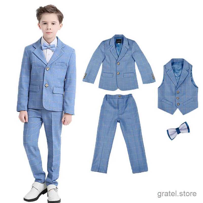 Suits Boys Blue Wedding Suit Kids Formal Blazer Clothing Set Childrens Day Photography Suit Graduation Performance Dress Costume