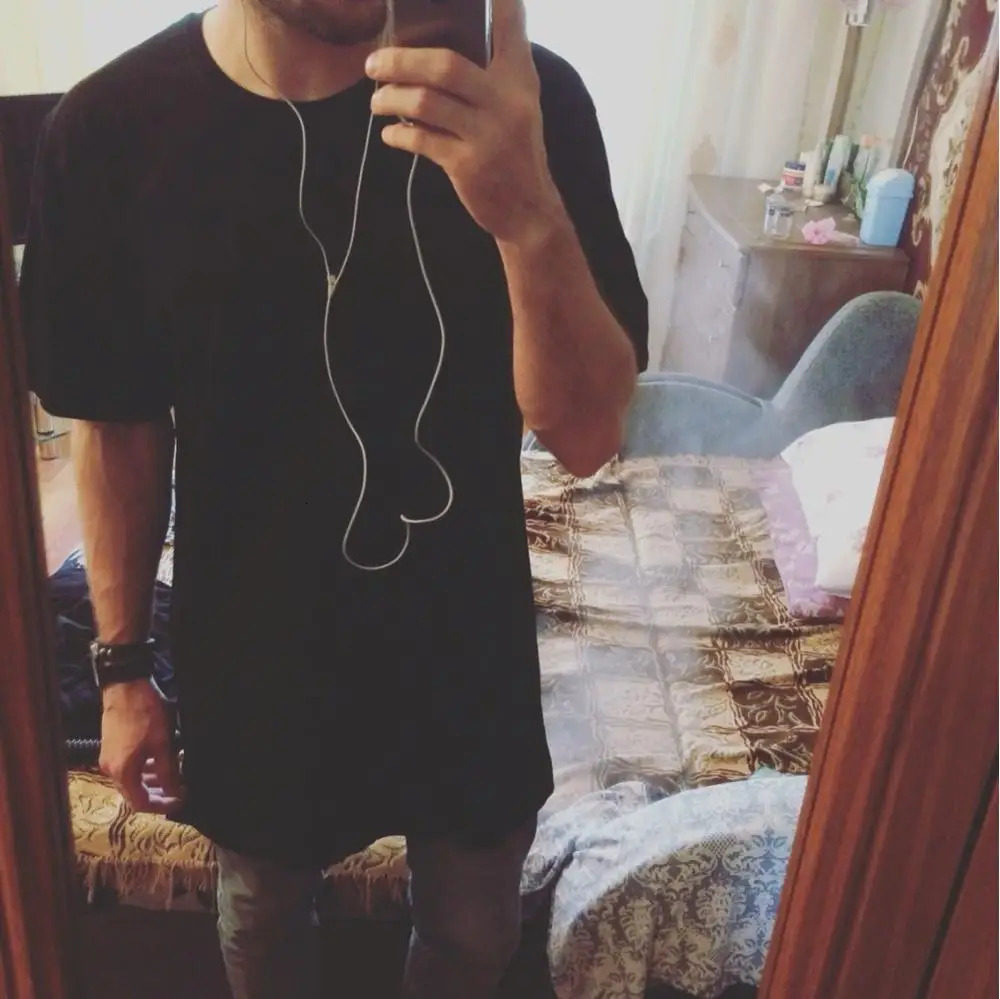 2024 Clothing Mens Black Long T shirt Tops Hip Hop Man Tshirt Short Sleeve Casual Men Tee shirts For Male 241115