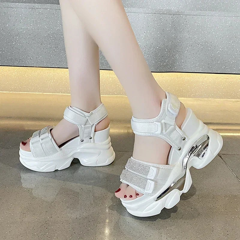 Summer High Platform Women Sandals Buckle 10CM Wedges Bling Shoes Fashion Outside Chunky Sandals Beach Casual Slides Woman 240415