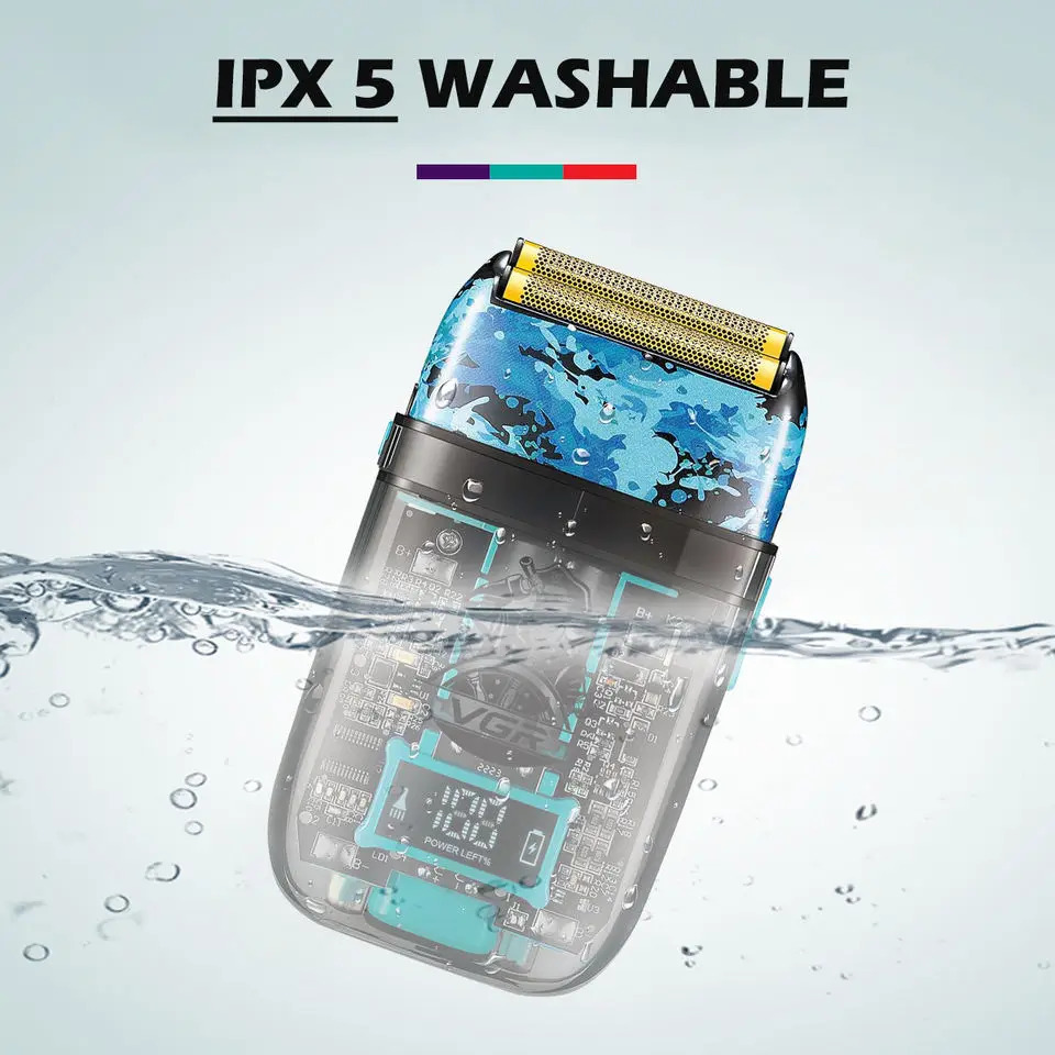 VGR Wet Dry Washable Electric Shaver For Men Beard Electric Razor Bald Head Shaving Machine Rechargeable LED Display 241115