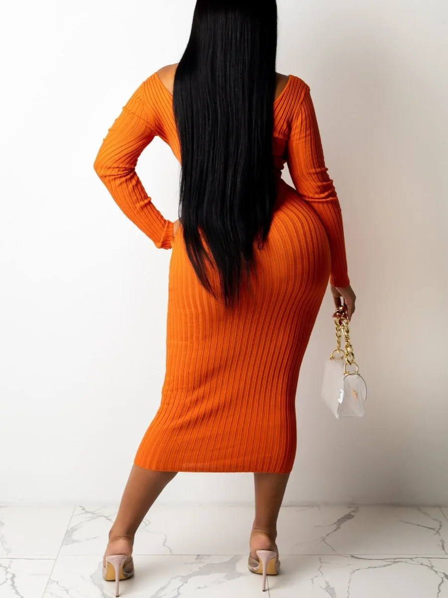 LW Plus Size dress Off The Shoulder Rib Knit Bodycon Dress Women Maxi Dress Autumn Elegant Long Sleeve Dress Fashion Dresses 240407