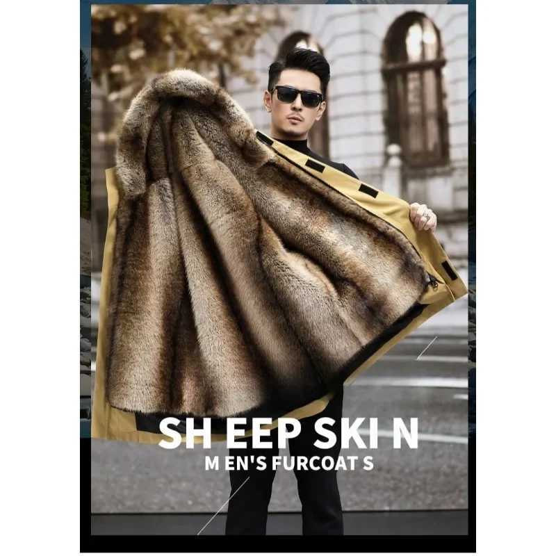 Single piece fur new mens clothing high-quality Parka jacket fur mens clothing mink fur detachable lining thick medium length jacket W241116