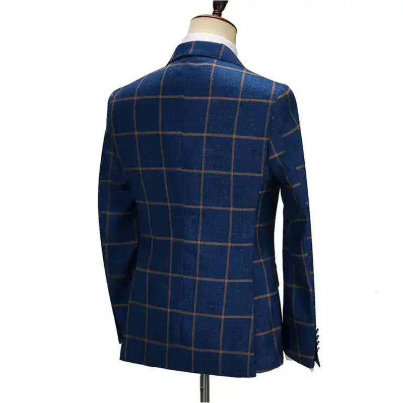 2 Pieces Check Plaid Men Suits Set ed Lapel Business Party Costume Homme Wedding Groom Tuxedos Dress Jacket Pants 241115