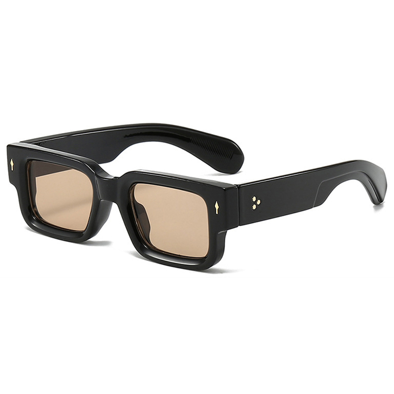 Black Square Sunglasses Men Women Steampunk Oversized Personalized Design Vintage Retro Rectangle Goggles Gothic Thick Y2K Futuristic a Pilot with Coo