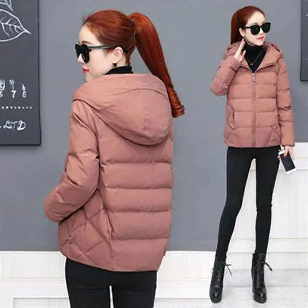 Black Fashion Puffer Coats Winter Hooded Cotton Coat Loose Jacket Short Down Casual Female Outwear 241108