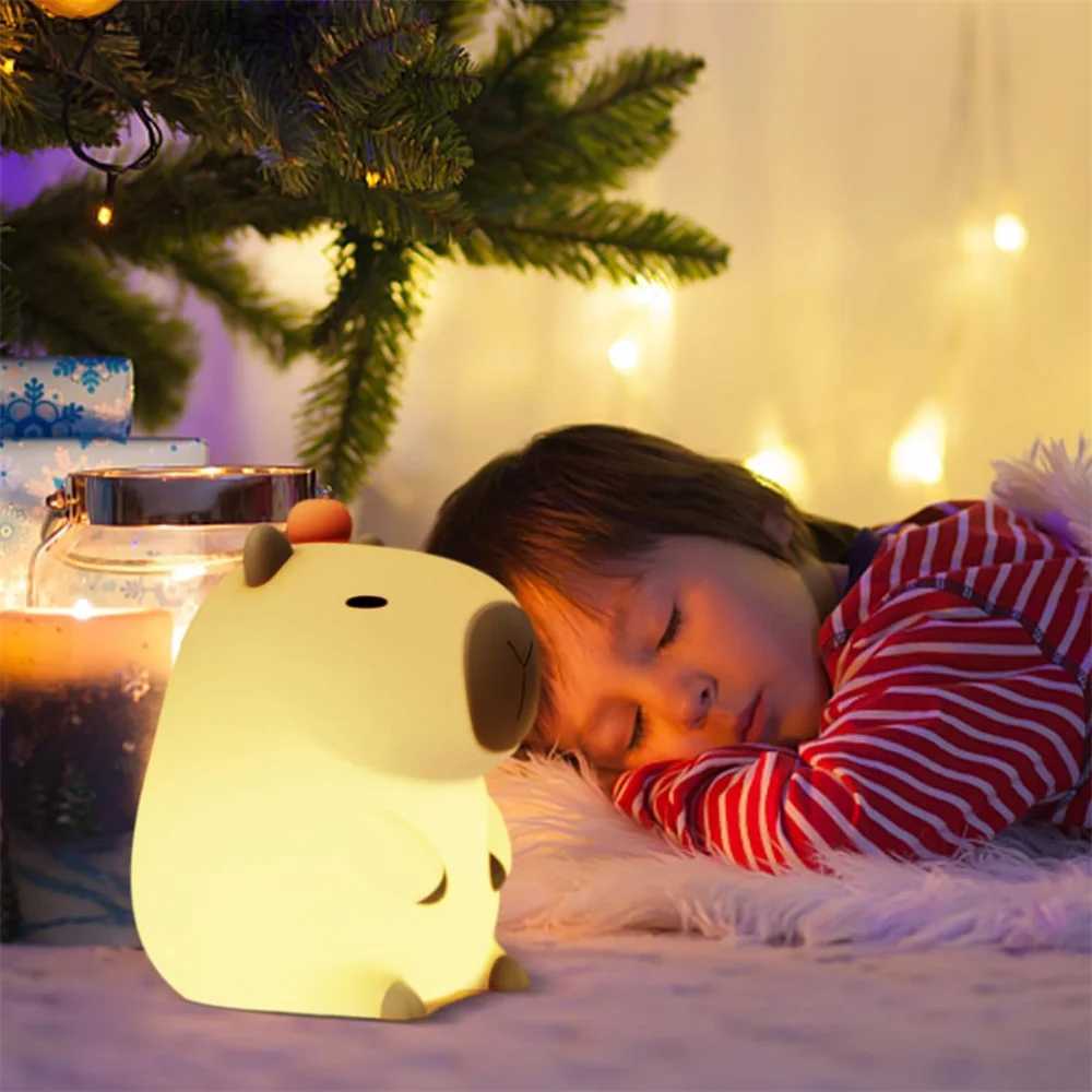 Lamps Shades Silicone Capybara Night Light Portable USB Charging Animal Touch Control Light with Timed Function for Home Bedroom Decoration Q240416