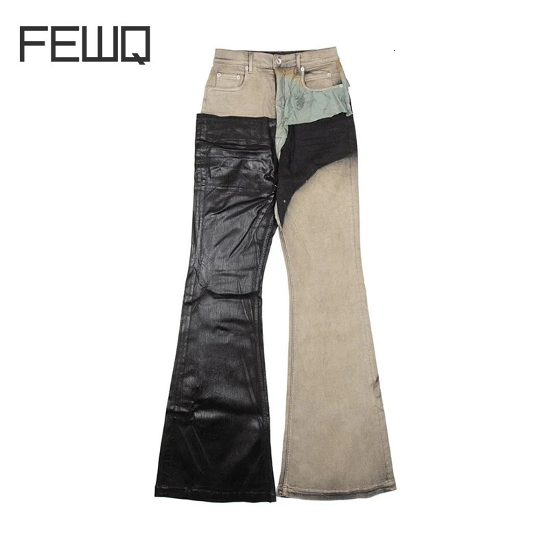 FEWQ Men Pants Washed Spliced Brushed High Street Niche Stacked Jeans Versatile 2023 Contrast Color Fashion Autumn 241116