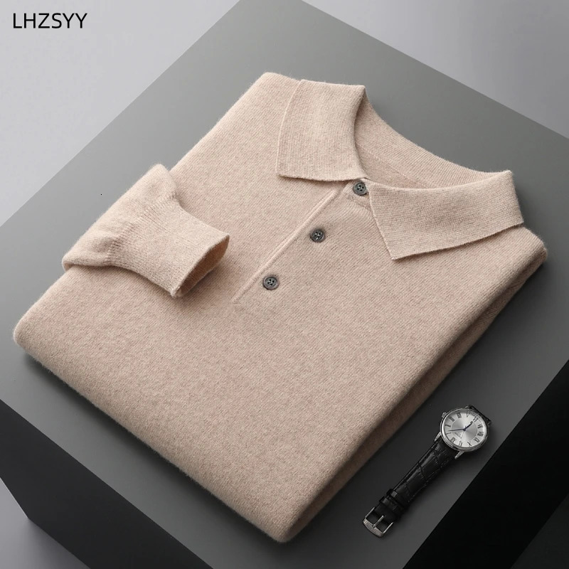 LHZSYY autumn and winter cashmere sweater mens POLO collar knitted floral casual shirt loose large bottom 241115