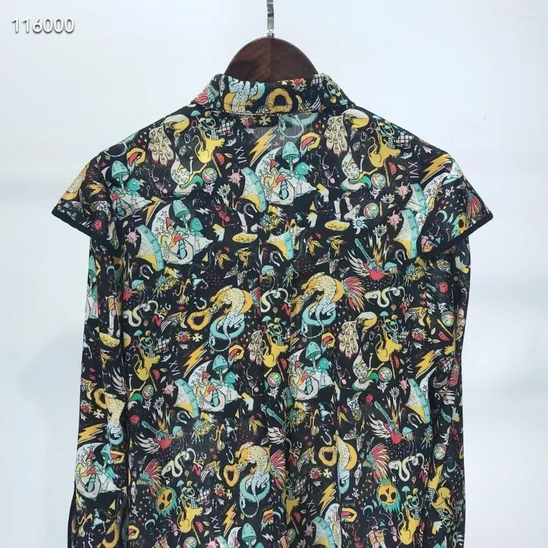 Womens Blouses Women Top Vintage Printing Cape-style Design Single Breasted Long Sleeve Ladies Shirts 2024 Spring Summer