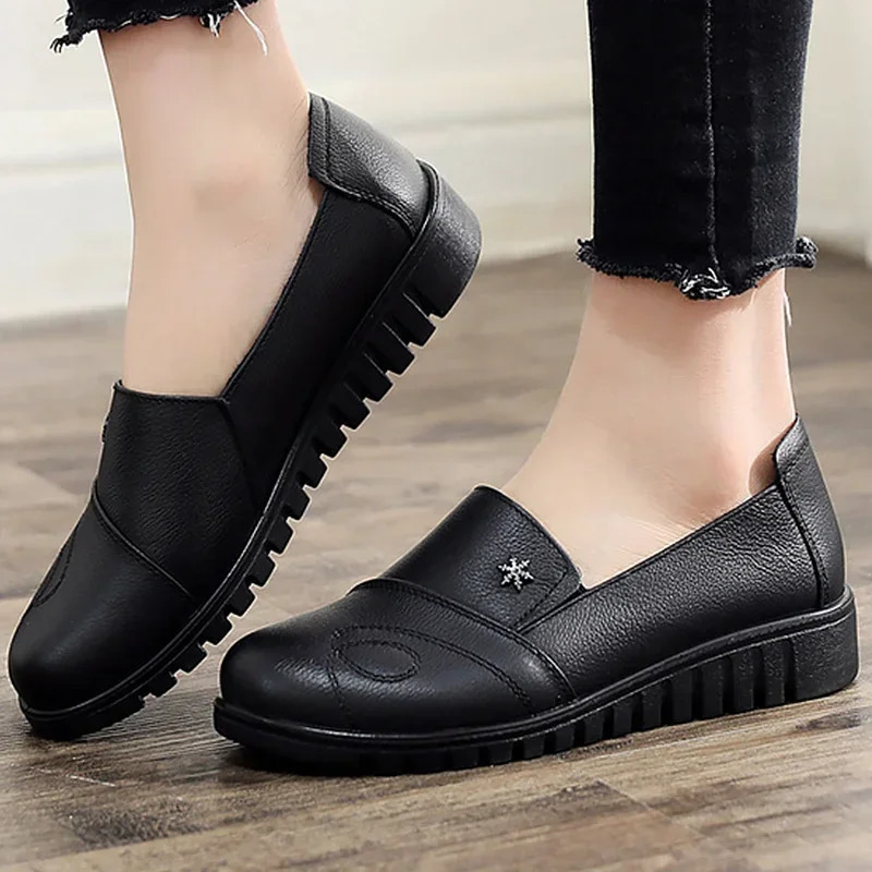 BEYARNEGENUINE Womens Large Leather Shoes 4.5-9 Round Toe er Flat Shoes Womens Hard Wear Lightweight Shoes Spring/Autumn E010 241115