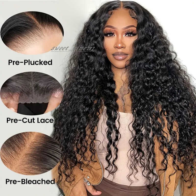 Ready Go Glueless Wigs Human Hair Pre Cut/Plucked /Bleached 5x6 13x4 13x6 Deep /Water Curly wave Lace Front Human Hair Wig