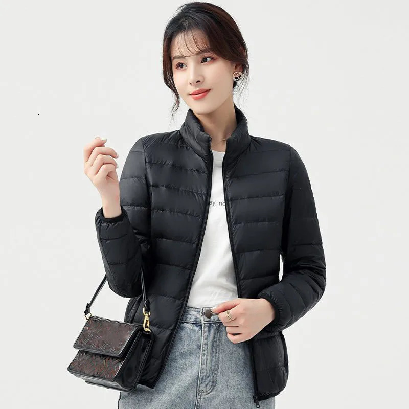 Lightweight Down Cotton Parka Women Korean Zipper Short Quilted Jackets Autumn Winter Warm Standup Collar Padded Outwear 241108