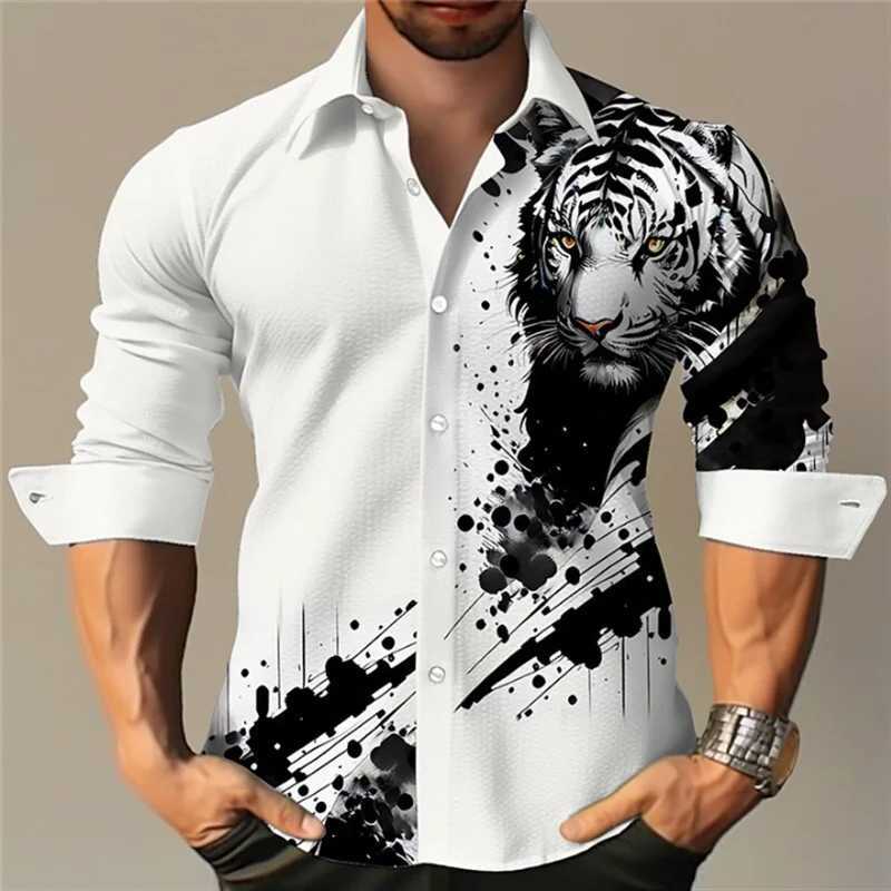 Men's Casual Shirts 2023 Fashion Lapel Shirt Striped Plaid Blue Green Tiger Totem Black White HD Pattern Cuban Broken Collar Popular 240416
