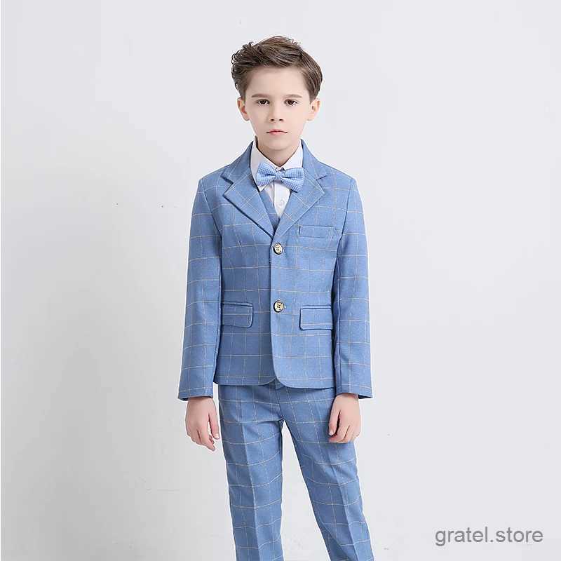 Suits Boys Blue Wedding Suit Kids Formal Blazer Clothing Set Childrens Day Photography Suit Graduation Performance Dress Costume