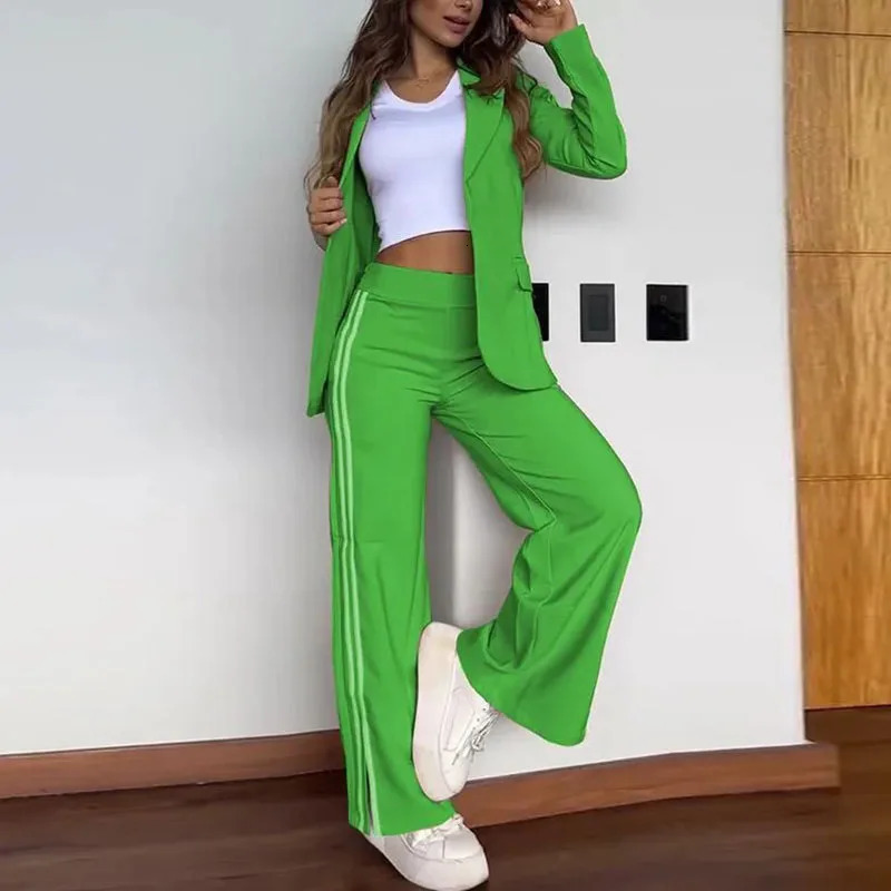 Autumn elegant striped printed womens set sexy lapel top and split pants winter long sleeved office uniform 241115