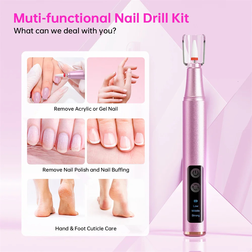 Electric Nail Drill Machine for Acrylic Gel Nails Manicure Pedicure Nail Polishing Tools Home Salon USB Rechargeable 241115