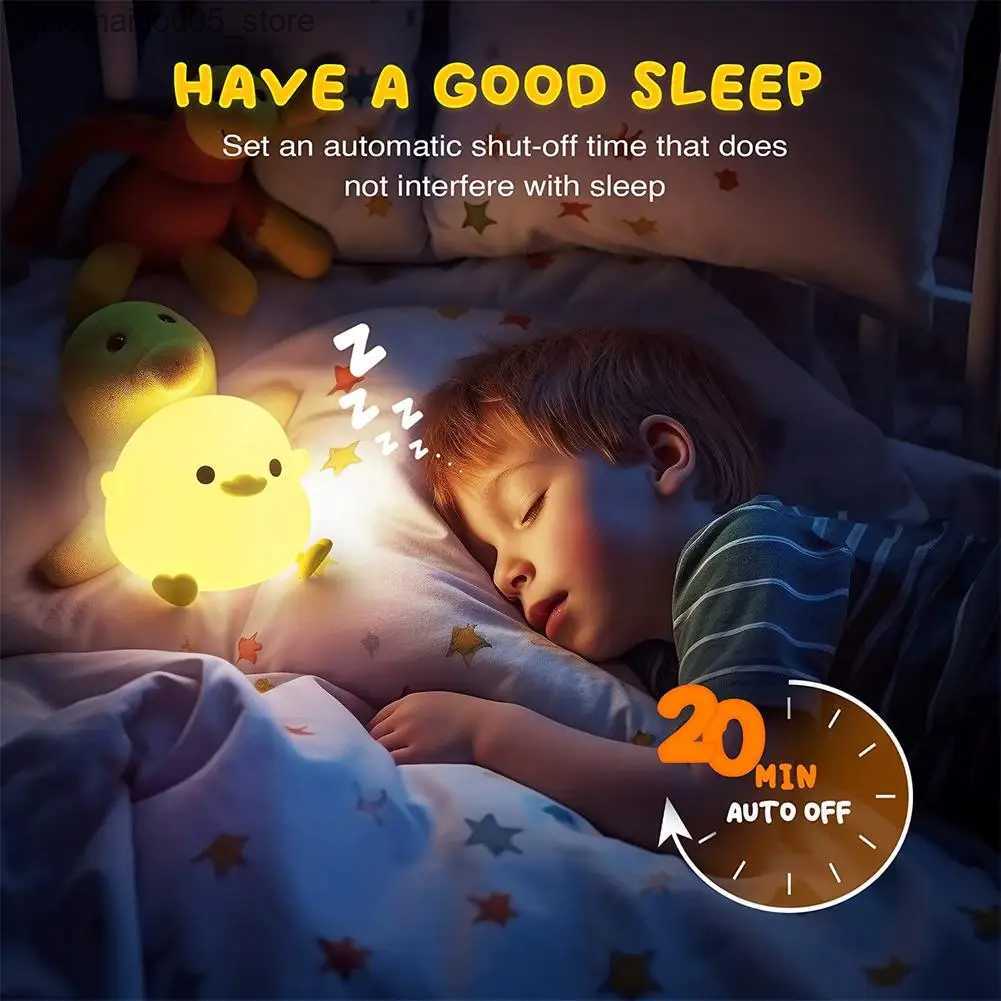 Lamps Shades LED cute bean duck night light with touch sensor rechargeable desk lamp bedroom living light Q240416