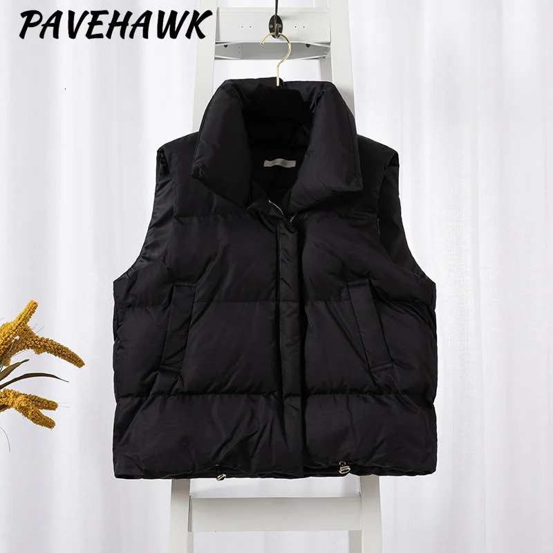 Womens standing collar sleeveless vest thick autumn and winter casual streetwear loose jacket windproof short waist coat 241111