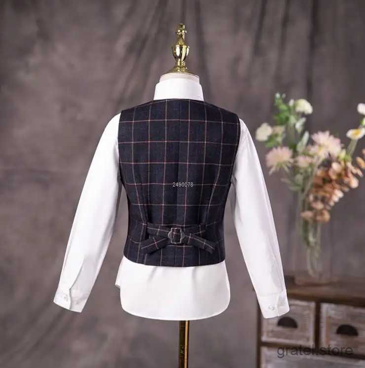 Suits Kids Gentleman Jakcet Vest Pants 3PCS Photograph Dress Boys Luxurious Wedding Suit Children Teenagers Formal Stage Show Costume