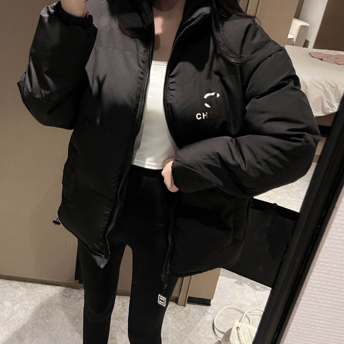 Winter women cool black color stand collar logo letter print warm down cotton padded coats parkas SML