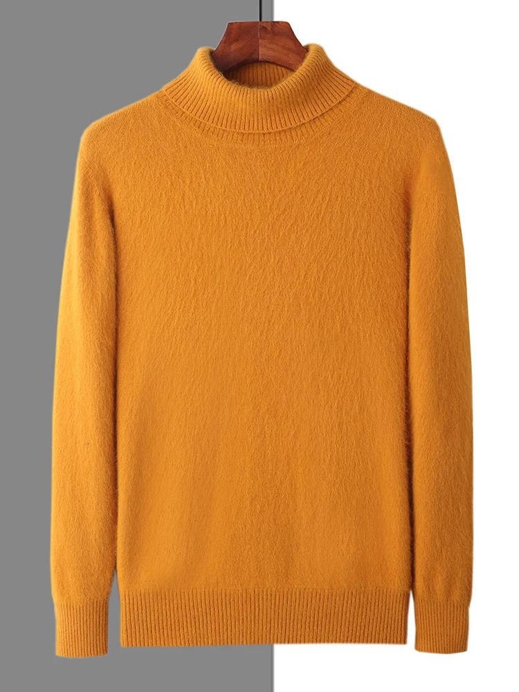 100% mink cashmere mens turtle neck sweater autumn winter thick classic solid loose knit clothing 241115