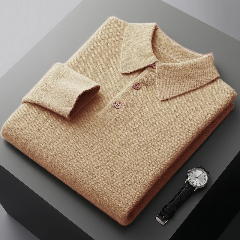 SpringAutumn Cashmere Mens Sweater Polo Collar Long Sleeve Pulling Knitted Casual Youth Bottom Clothing 241115