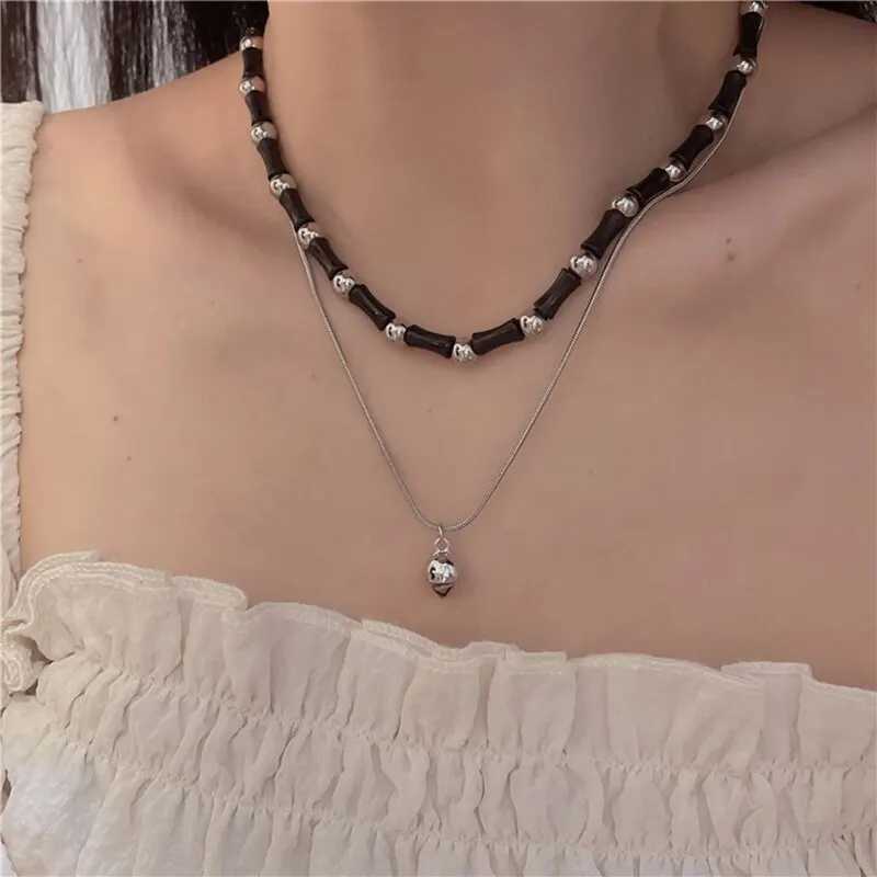 2 pieces of retro peace buckle pendant necklace natural stone bead chain necklace set womens Chinese style jewelry W250318