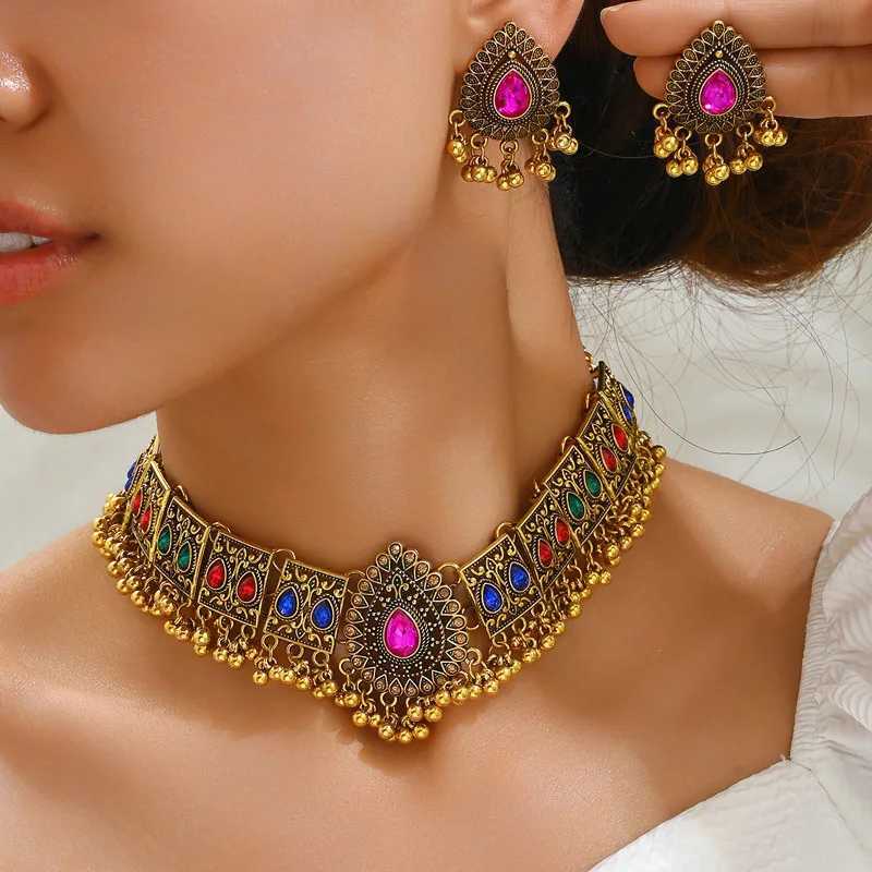 KMVEXO Retro Dubai Indian Tassel Bead Pendant Jewelry Set Used for Colorful Crystal Necklace Earrings African Jewelry Set X241116