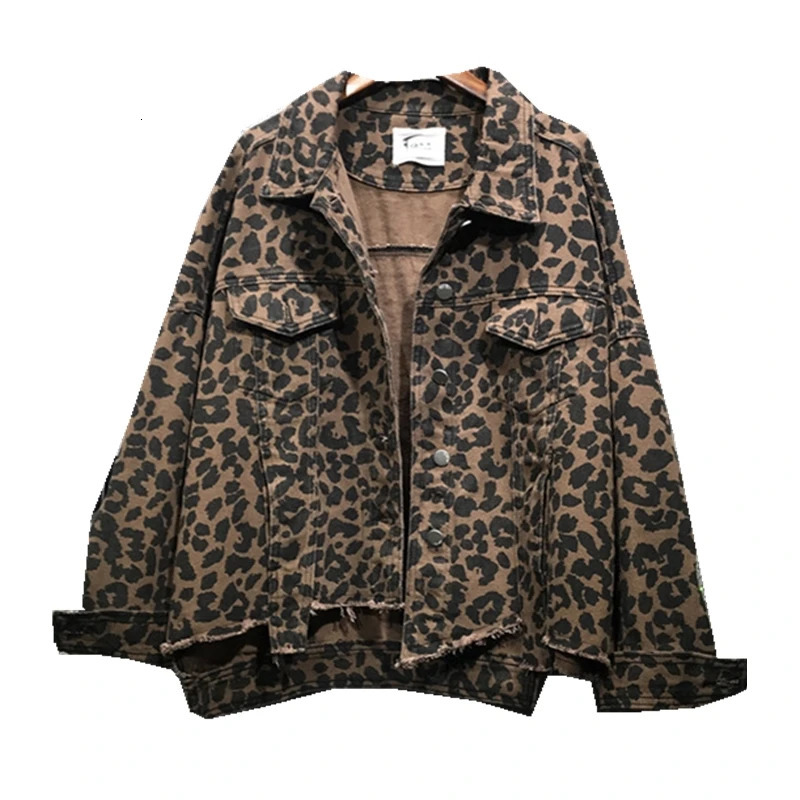 autumn leopard print loose BF lapel long sleeved denim jacket short coat womens denim jacket top Y2K winter coat 241115