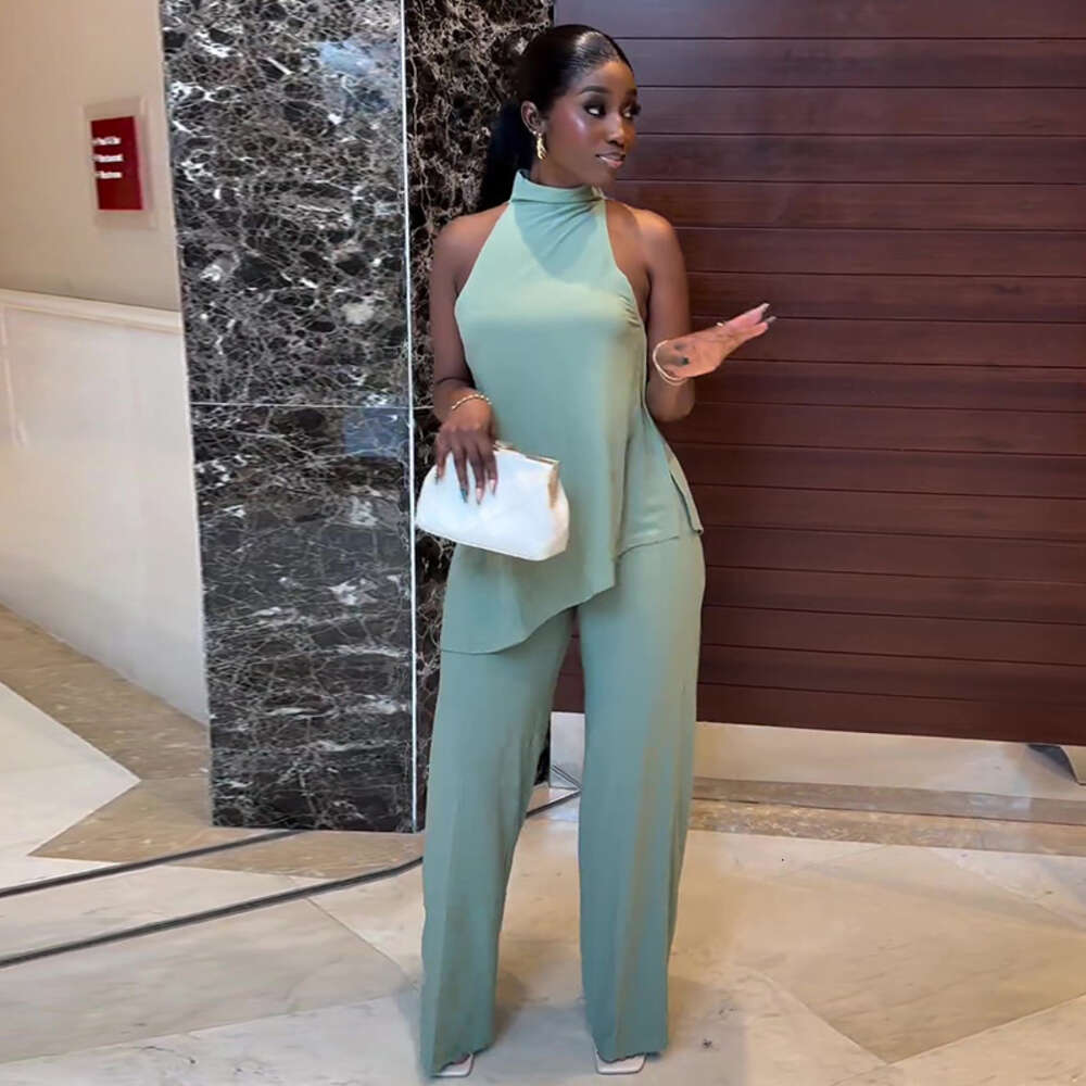 Women's Clothing 2024 Spring/summer New Off the Shoulder Sleeveless Camisole Vest Wide Leg Long Pants Casual Set F41662