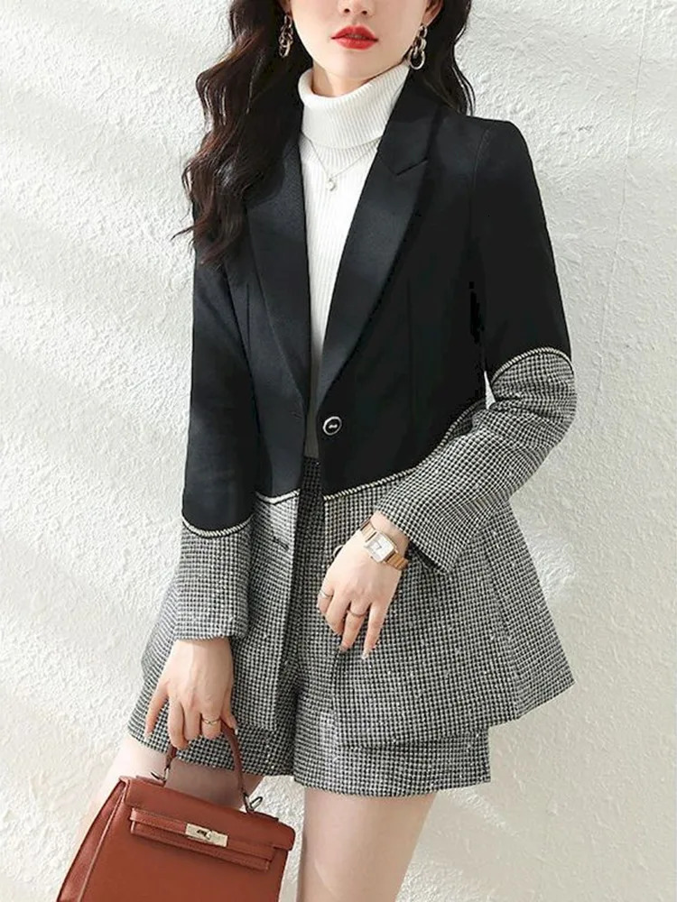 UCXQ temperature plain jacket womens office notch set twopiece autumn trendy 23A4438 241115