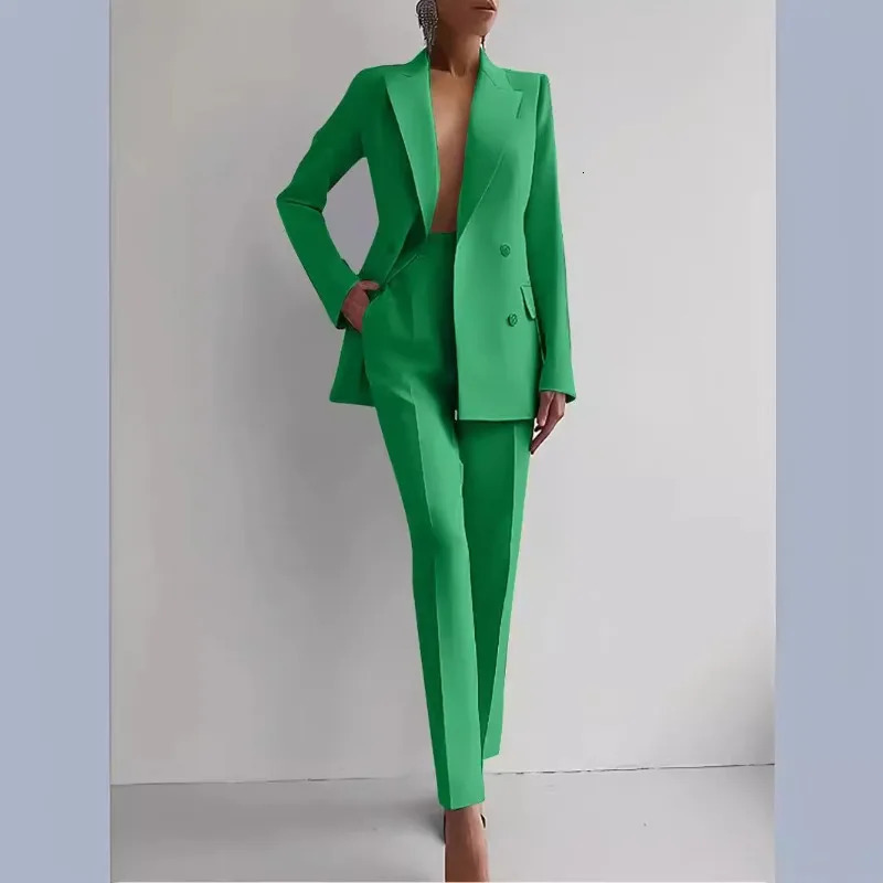 Women 2pcs Clothes Set Solid Color Long Sleeve Blazer Jacket High Waist Pants Clothing Suit Summer Fashion Office 241115