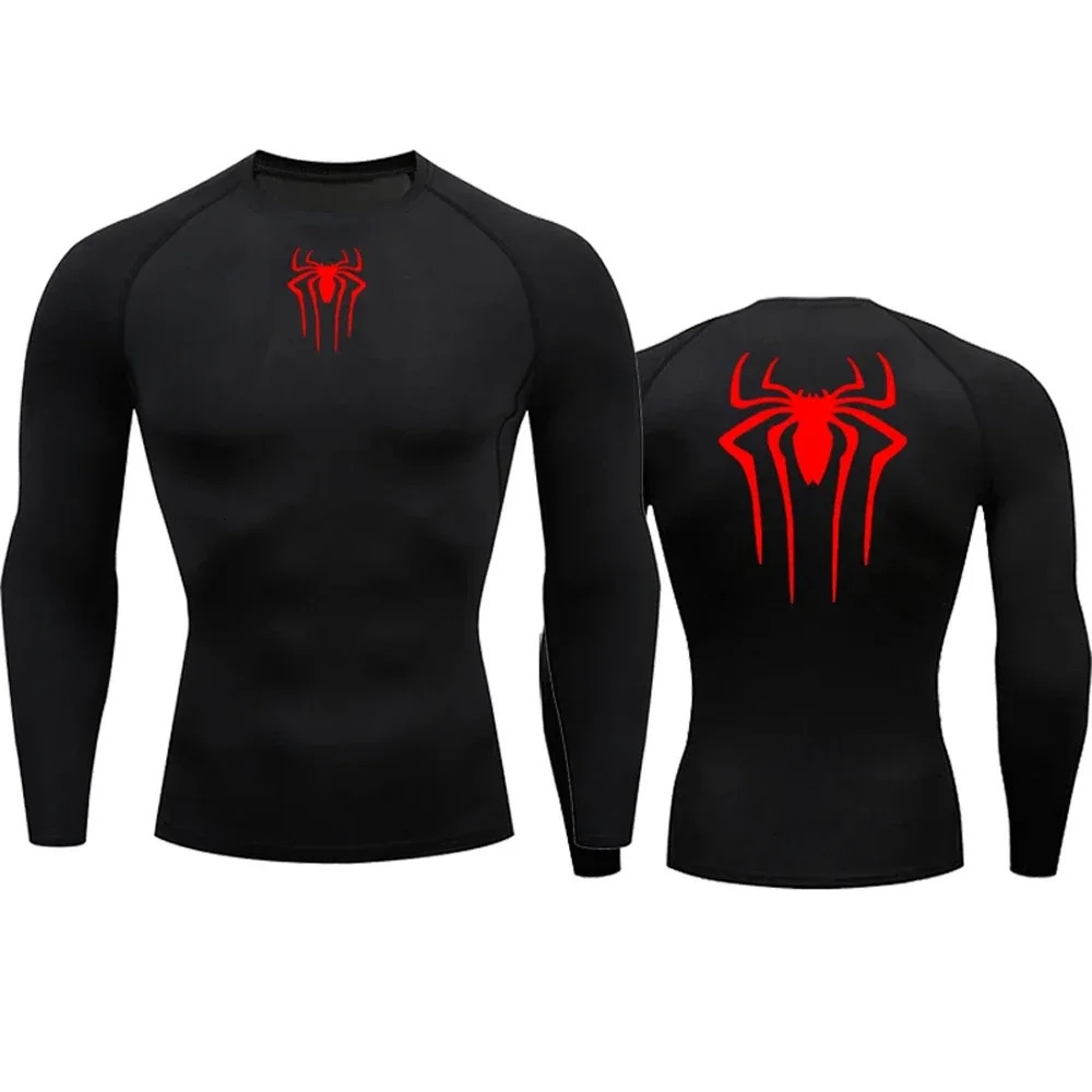 Mens Compression Spider Printed TShirt Sports Muscle Fitness Tight Quickdrying Long Sleeve Breathable Gym Bottoming Clothes 241115