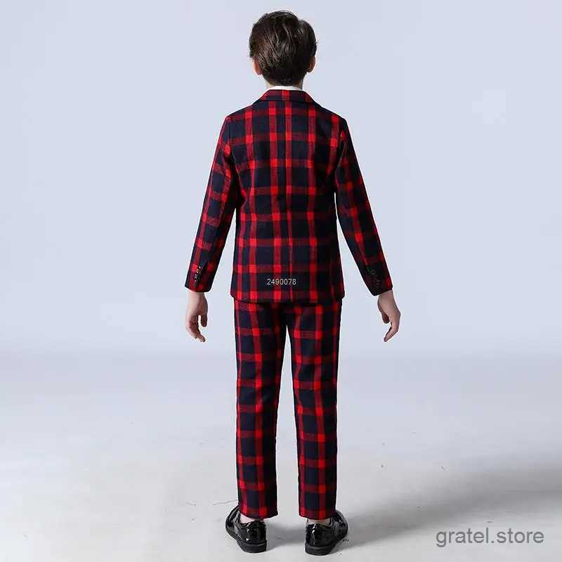 Suits Children Luxurious Wedding Suit Flower Boys Red Jacket Vest Pants Bowtie 4PCS Party Photograph Suit Kids Tuxedo Dress Costume