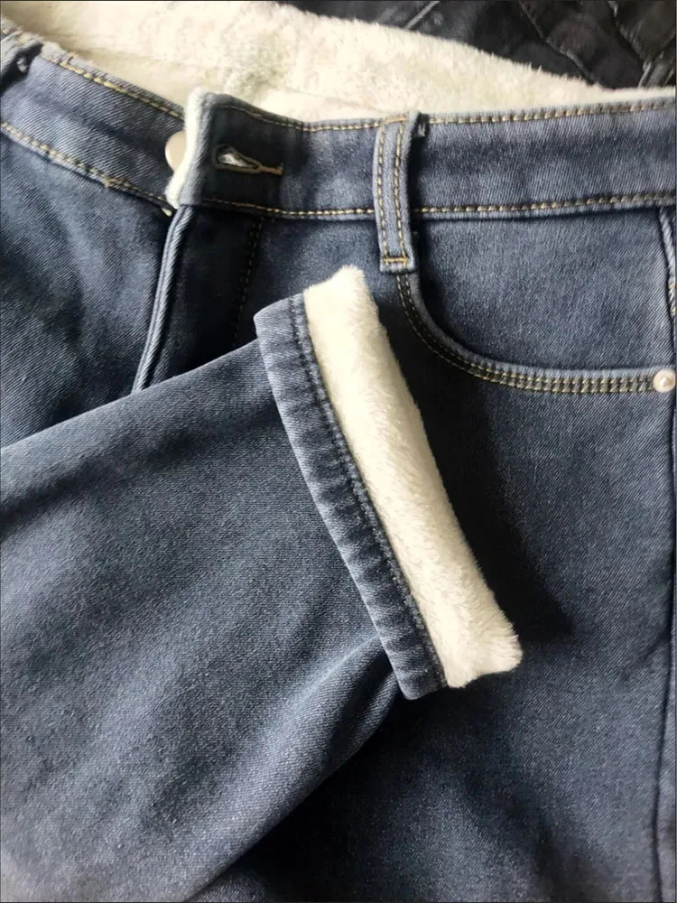 Winter Lambwool Womens Slim Pencil Jeans Warm High Waist Leggings Vaqueros Casual Moms Fleece Thicken Denim Pants Snow Velvet 241115